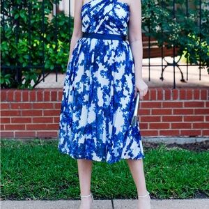Shoshanna Blue and White Patterned Midi Dress, size 8